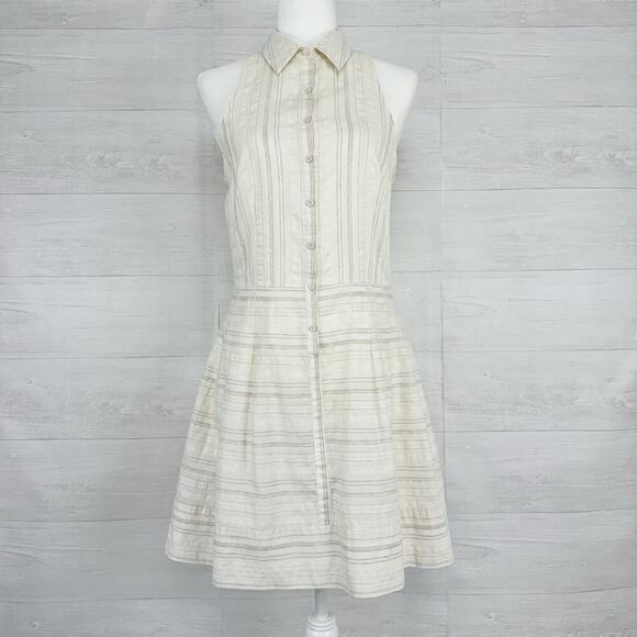 L'AGENCE Dresses & Skirts - L'AGENCE Babydoll Mini Dress Size 6 Striped Cream Linen Blend Soft Girl Feminine